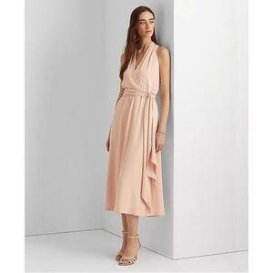 Lauren Ralph Lauren Blush Pink Georgette Surplice Midi Dress Sleeveless Size 18